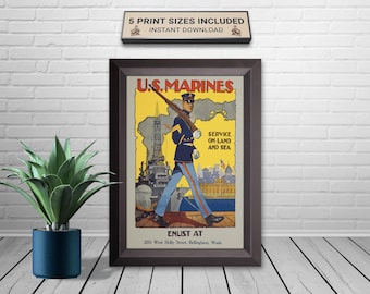 WW1 Marine Corps Recruitment Poster: Vintage Military Art (Digital Download)