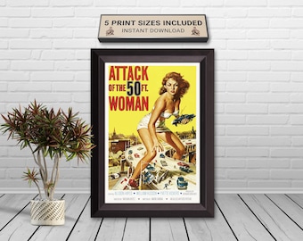 Póster de la película "El ataque de la mujer de 15 metros", arte de ciencia ficción vintage (descarga digital)