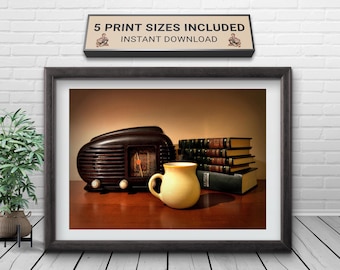Art Deco Radio & Books Still Life Photograph (Digital Download)