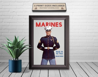 MARINE CORPS Recruitment Poster, WW2 ERA Patriotic Painting, Digital Download
