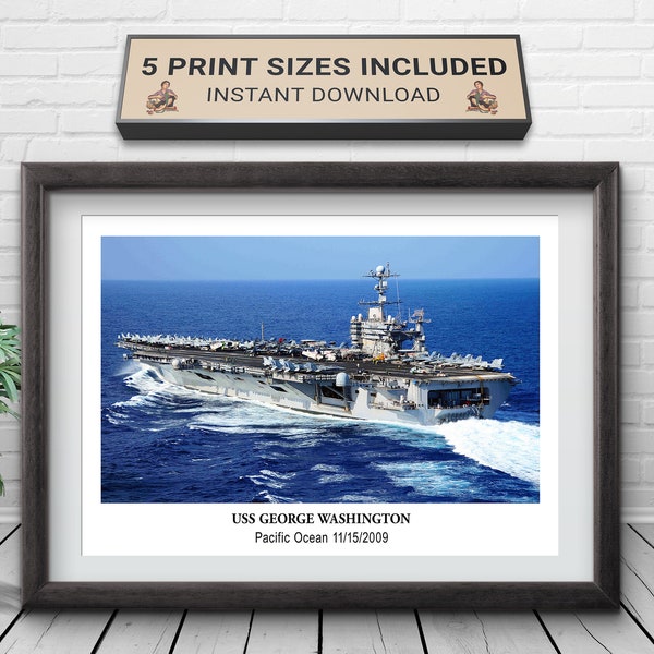 USS George Washington Underway in Pacific Ocean, CVN-73 Nimitz Class Nuclear Powered Aircraft Carrier, Instant Download Man Cave Wall Art