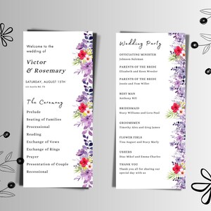 Floral Program template, Boho Wedding Program, Wedding Day Program Template, Wedding Timeline, Boho Floral | INSTANT DOWNLOAD