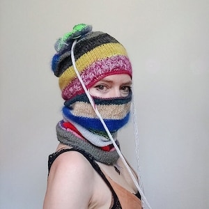 The MULTIBALACLAVA - a multifunctional unisex knitwear design that is balaclava, cowl, snood, hat, headwrap & turban all in one