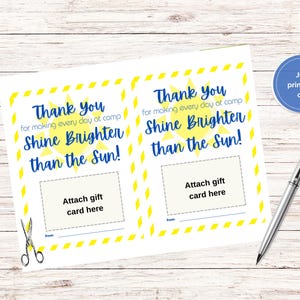 Camp Counselor Gift Card Holder | Printable Thank You Card | Summer Camp Appreciation | Instant Download | Counselor End of Camp Gift
