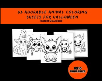 Halloween Ausmalbilder für Tier-Liebhaber – Katzen, Fledermäuse, Spinnen, Welpen| Sofortdownload | Klassenzimmer Malbücher | Kinder Druckbare Aktivität