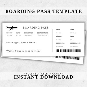 Bearbeitbare Bordkarte - Druckbare Flugticket - Bordkarte Geschenk - Überraschungs Bordkarte - Überraschungsreise - Flugreise