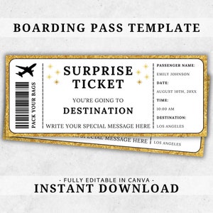 Bearbeitbare Bordkartenvorlage – druckbare Bordkarte – Canva-Bordkarte – Flugticket – Überraschungsreise – digitaler Download