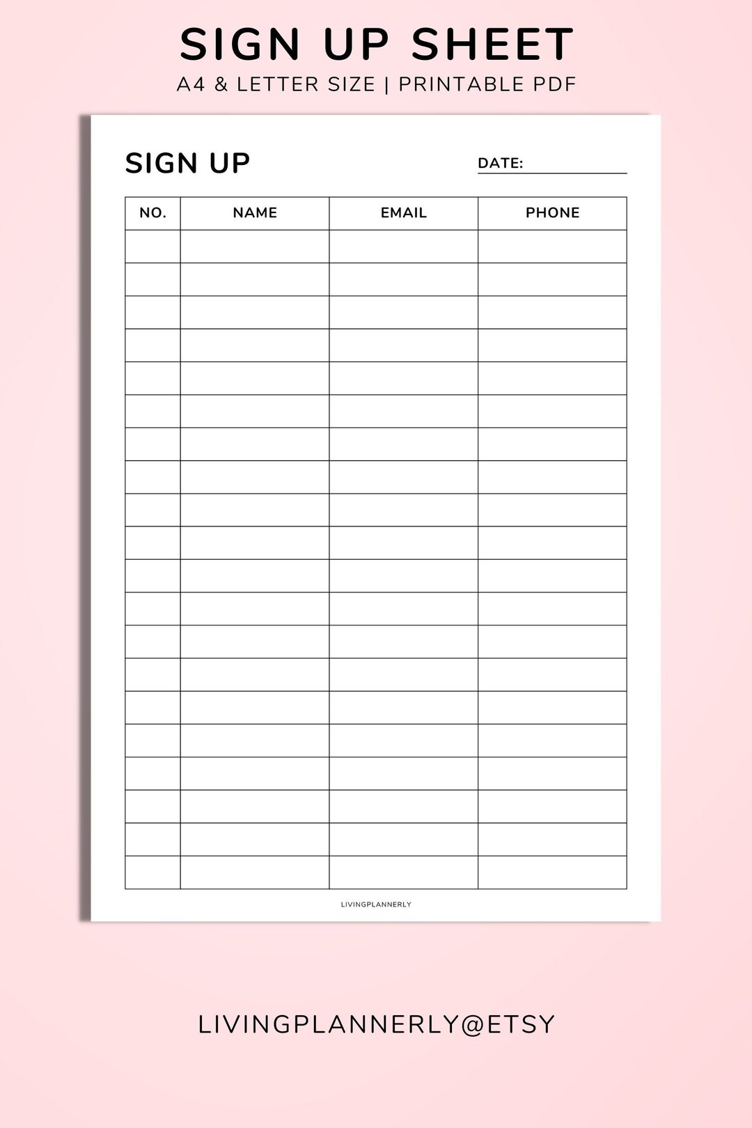 Printable PDF Sign-up Sheet Template Event Sign up - Etsy