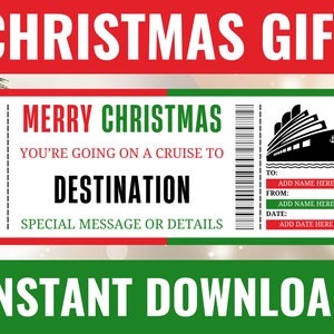 Christmas Cruise Ticket - Christmas Ship Boarding Pass Gift Voucher - Surprise Cruise Trip Reveal Template - Printable Editable Personalized