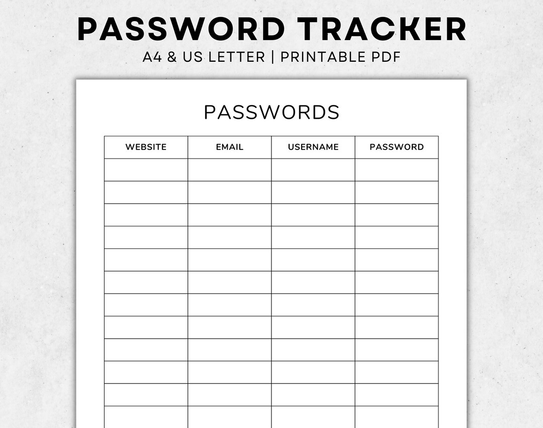 Password Tracker Printable Password Log Password Organizer Template ...