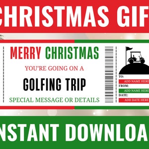 Christmas Golfing Trip Ticket - Christmas Golfing Trip Gift Voucher - Surprise Golfing Trip Template - Printable Editable Personalized Gifts