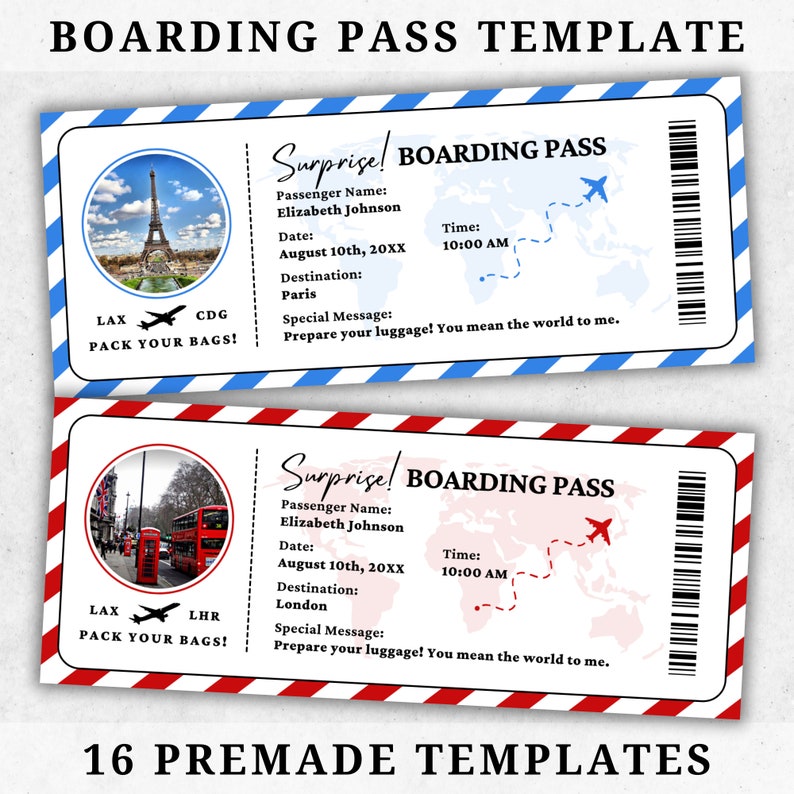 Editable Boarding Pass Canva Template Printable Personalized Airline ...