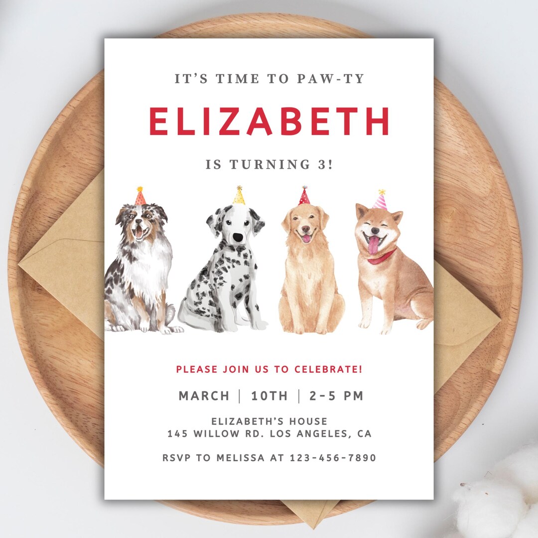 Editable Dog Birthday Invitation, Puppy Pawty Birthday Party Invite ...