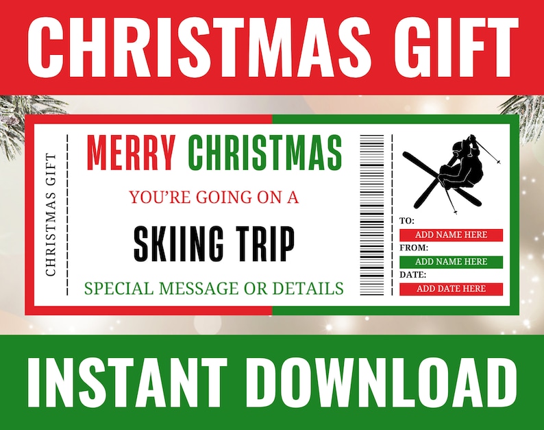 Christmas Skiing Trip Ticket Christmas Skiing Trip Gift Etsy UK