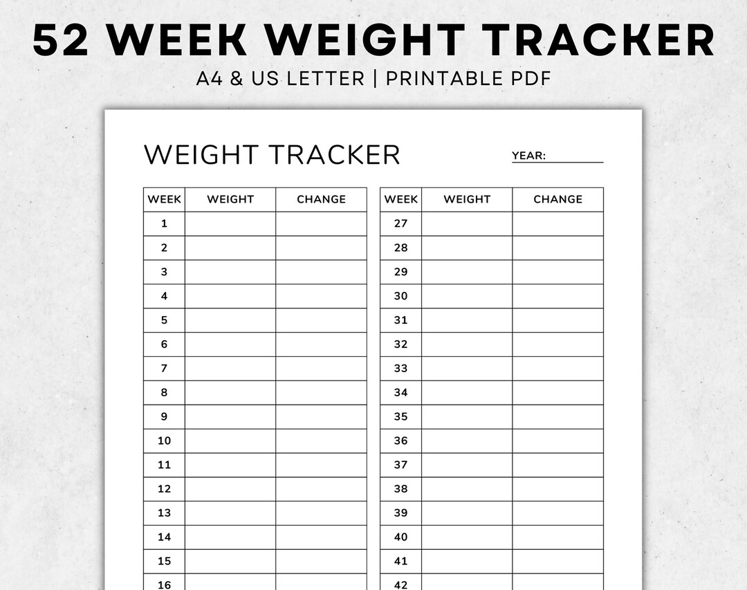 52 Week Weekly Weight Loss Tracker Weight Tracker Weight Log Weight workout-planner-printable-weekly-workout-log-weight-loss-etsy
