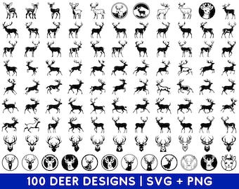 Deer SVG Bundle - Deer PNG Bundle - Deer Clipart - Deer SVG Cut Files for Cricut - Deer Silhouette - Moose Svg - Deer Antlers, Horns Svg