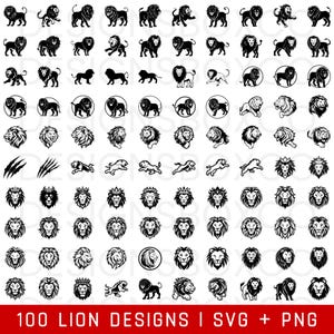 ライオン SVG バンドル - ライオン PNG バンドル - ライオン クリップアート - Cricut 用ライオン SVG カット ファイル - ライオン シルエット - ライオン ヘッド SVG - ライオン フェイス カット ファイル