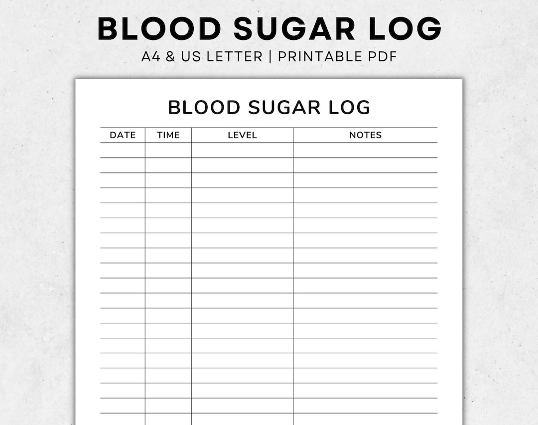 Blood Sugar Log Printable - Blood Sugar Tracker - Diabetes Tracker ...