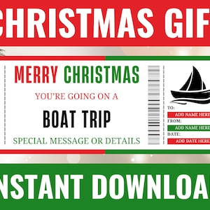 Christmas Boat Trip Ticket - Christmas Boat Trip Gift Voucher - Surprise Boat Trip Template - Printable Editable Personalized Gifts