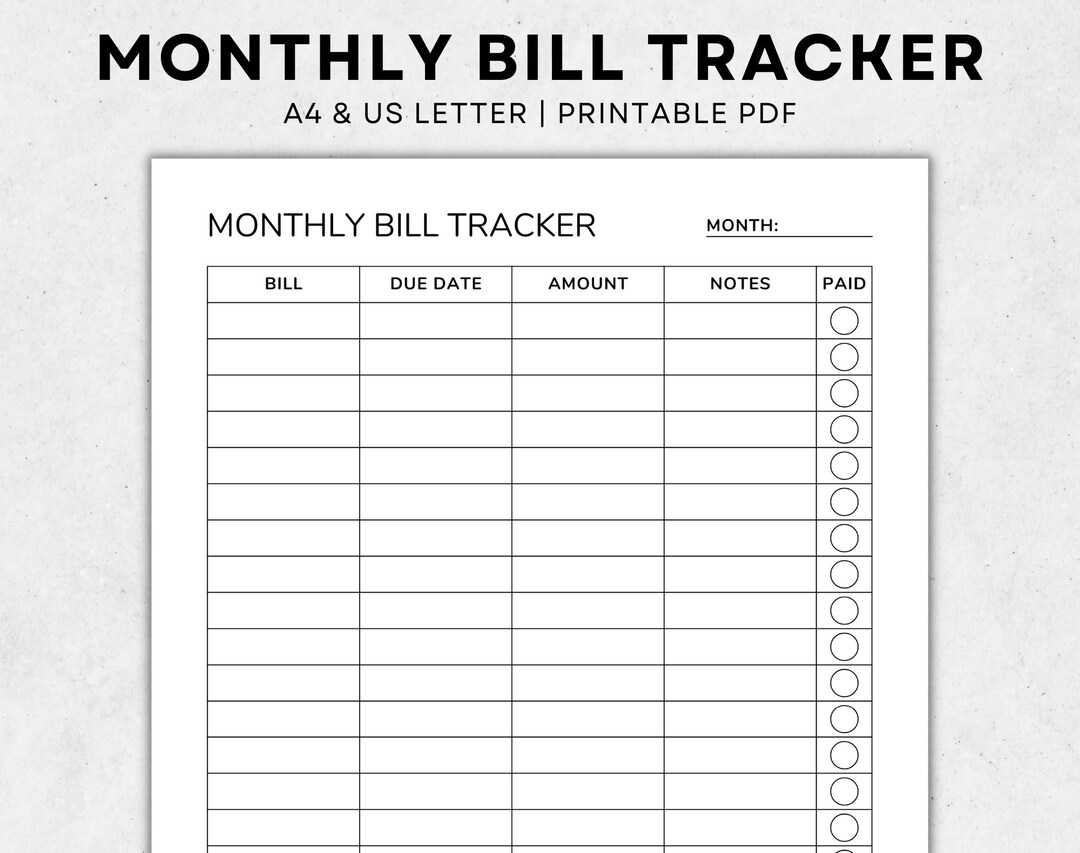 Printable Monthly Bill Tracker - Bill Payment Tracker - Budget Planner ...