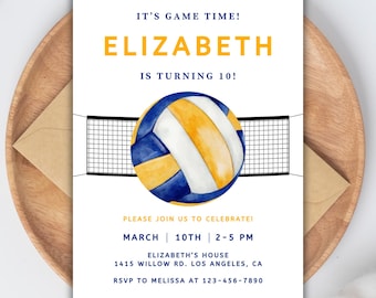 Editable Volleyball Birthday Invitation Girl, Volleyball Birthday Party Invite, Volleyball Invitation, Printable Sports Invitation Template