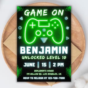 Editable Video Game Birthday Invitation, Video Game Birthday Party Invite, Video Game Invitation, Level Up Invitation, Printable Template