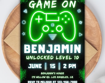 Editable Video Game Birthday Invitation, Video Game Birthday Party Invite, Video Game Invitation, Level Up Invitation, Printable Template