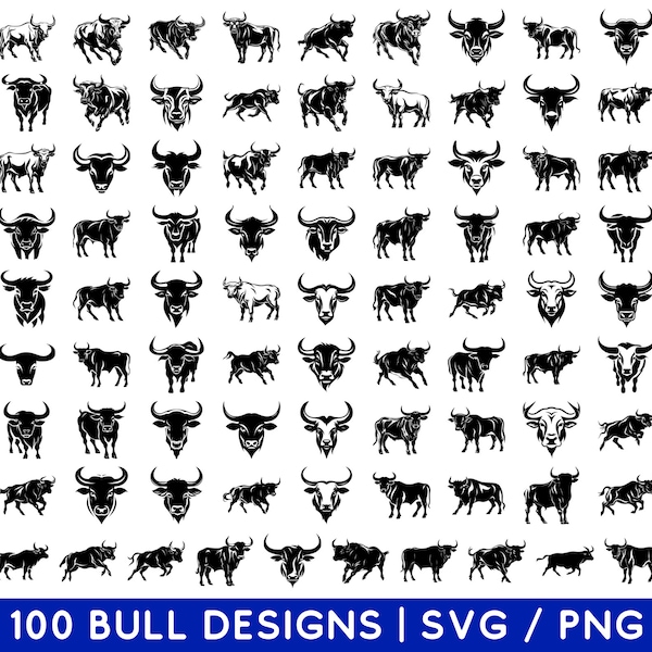 Bull SVG Bundle - Bull PNG Bundle - Bull Clipart - Bull SVG Cut Files for Cricut - Bull Silhouette - Bull Head Svg - Farm Animal Svg