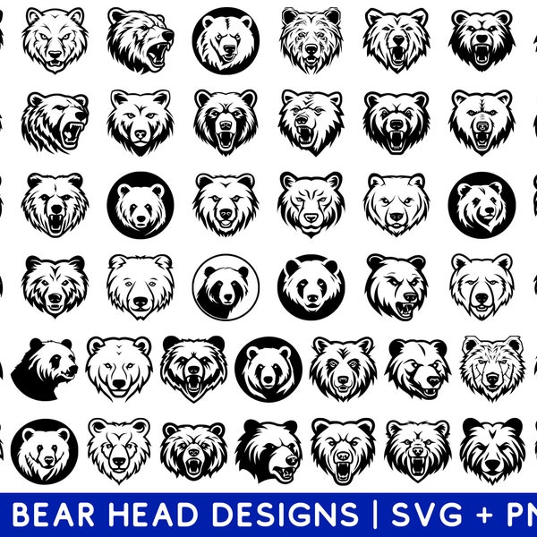 Bear SVG Bundle - Bear PNG Bundle - Bear Clipart - Bear SVG Cut Files for Cricut - Bear Head Svg - Grizzly Bear Svg - Bear Face Svg