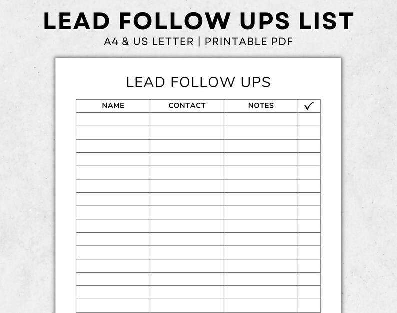 Leads Follow Ups List Printable - Customer Follow up Tracker - Leads ...