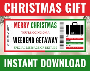 Christmas Weekend Getaway Voucher - Christmas Weekend Getaway Gift Ticket - Surprise Hotel Stay, Pack Your Bags, Trip Away Template