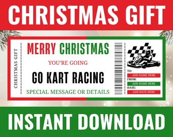 Biglietto per le corse di Go Kart di Natale - Buono regalo Go Karts di Natale - Modello Go Kart a sorpresa - Regali personalizzati modificabili stampabili