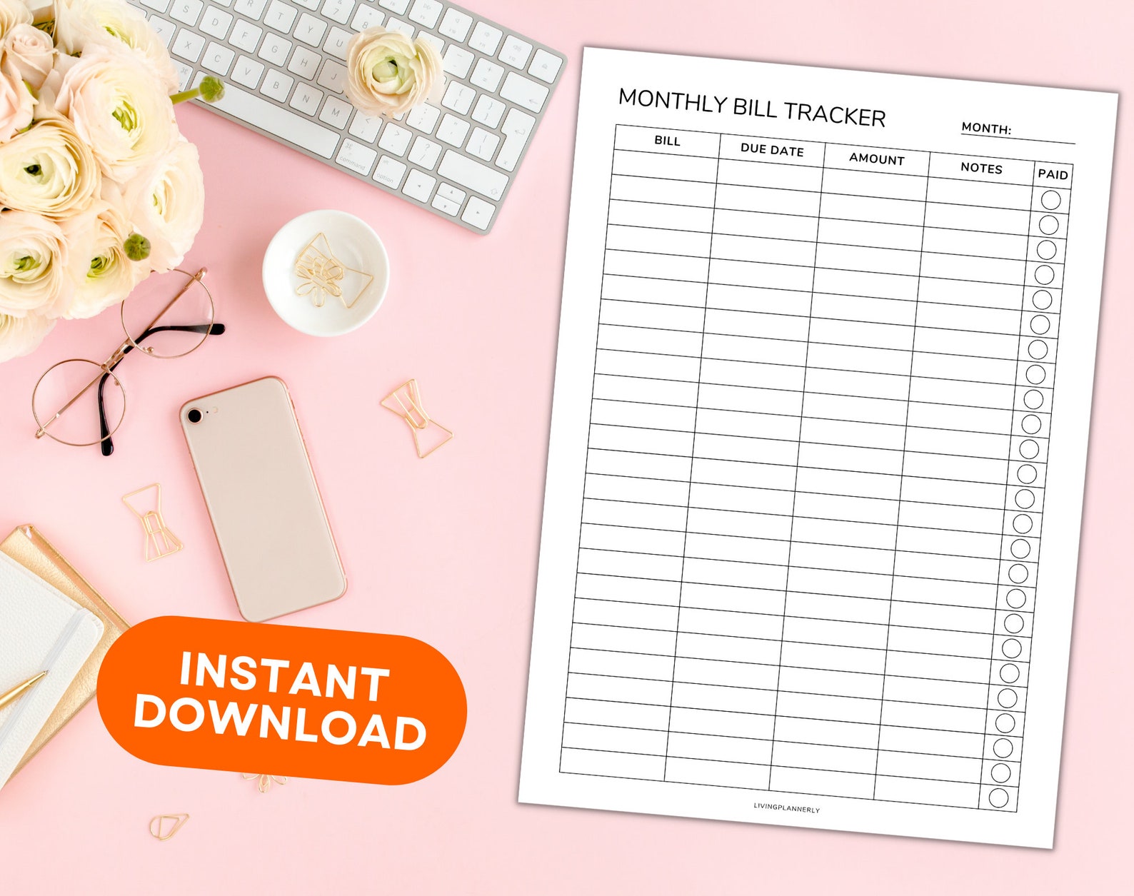 Printable Monthly Bill Tracker Bill Payment Tracker Budget Planner Bill