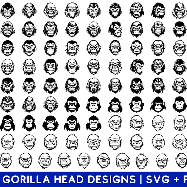 Gorilla Head SVG Bundle - Gorilla Head PNG Bundle - Gorilla Head Clipart - Gorilla Head SVG Cut Files for Cricut - Gorilla Face Svg Png