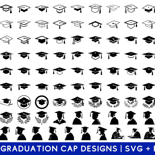 Graduation Cap SVG Bundle - Graduation Cap PNG Bundle - Graduation Cap Clipart - Graduation Cap SVG Cut Files for Cricut - Grad Hat Svg Png