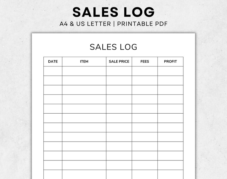 Sales Log Printable - Sales Tracker Printable - Profits Log Book ...