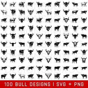 Bull SVG Bundle - Bull PNG Bundle - Bull Clipart - Bull SVG Cut Files for Cricut - Bull Silhouette - Bull Head Svg - Farm Animal Svg