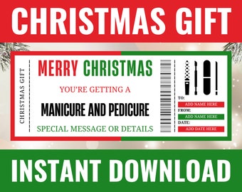 Christmas Manicure Pedicure Voucher - Christmas Manicure Pedicure Gift Ticket - Surprise Printable Editable Manicure Pedicure Template