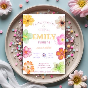 Editable Flowers Birthday Invitation, Spring Floral Birthday Party Invite, Wildflower Invitation, Garden Party Invite, Printable Template