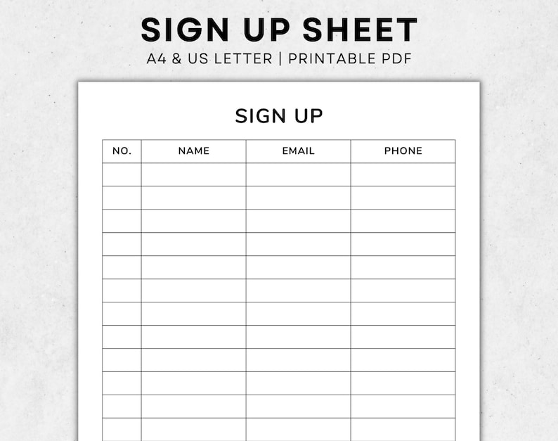 Sign up Sheet Printable Sign up Template Registration Form Sheet Sign up Sheet Printable Sign up Template Registration Form Sheet