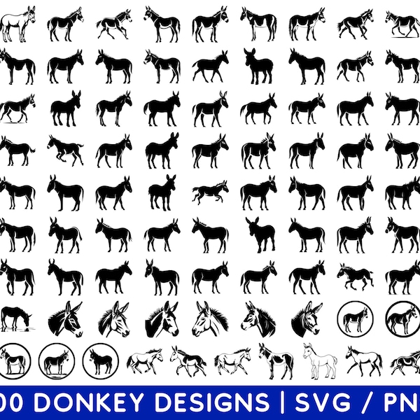 Esel SVG Bundle - Esel PNG - Esel Clipart - Esel SVG geschnitten Dateien für Cricut - Esel Silhouette - Esel Kopf SVG - Tiere auf dem Bauernhof