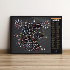 DEUTSCHLAND – Die FußballLandkarte Deutschlands – Gerahmtes Poster – 30 x 40 cm – Fußballkarte