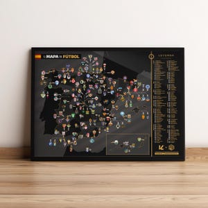 ESPAGNE - Carte du football espagnol - Affiche encadrée - 30 x 40 cm - Carte du football