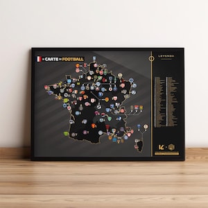 FRANCJA - Mapa piłkarska - Plakat w ramie - 30 x 40 cm - Mapa piłkarska