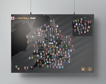 ENGLAND - The Football Map of England- Poster - 50 x 70 cm - Football Map