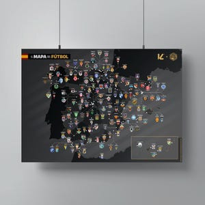 ESPAGNE - La carte du football de l'Espagne - Poster - 70 x 50 cm - Carte du football
