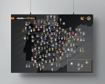 SPAIN - The Football Map of Spain - Poster - 70 x 50 cm - Football Map
