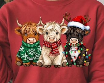 Christmas Highland Cow PNG: Christmas Clipart (Digital Download)