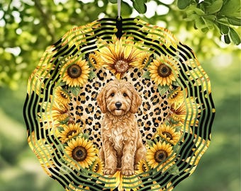 Diseño de molinillo de viento Goldendoodle: imágenes prediseñadas PNG de girasoles con estampado de leopardo (descarga digital)