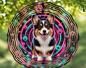 Neon 3D Tri Corgi Wind Spinner Design: Corgi Dog PNG Clipart (Digital Download)